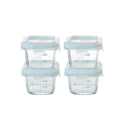 Delight King 4-Piece Baby Food Container Set - BPA & Lead-Free, High Borosilicate Glass Meal Prep Containers with Leak-Proof PP Lids, Freezer, Oven & Microwave Safe, Clear Measurement Markings, 5.4oz
