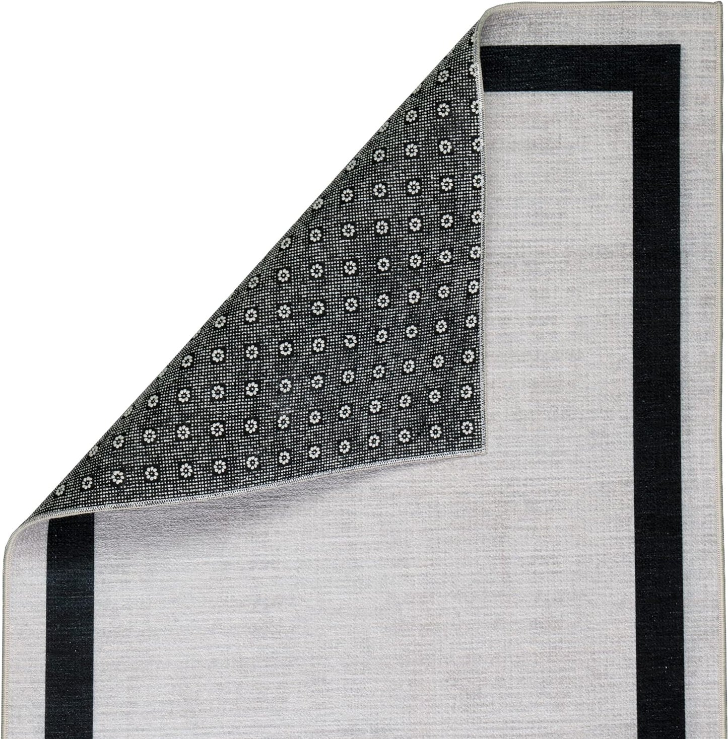 Playa Rug Machine Washable Area Rug With Non Slip Backing - Stain Resistant - Eco Friendly - Family and Pet Friendly - Everest Geometric Modern Bordered Creme&Black Design