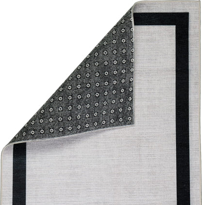 Playa Rug Machine Washable Area Rug With Non Slip Backing - Stain Resistant - Eco Friendly - Family and Pet Friendly - Everest Geometric Modern Bordered Creme&Black Design