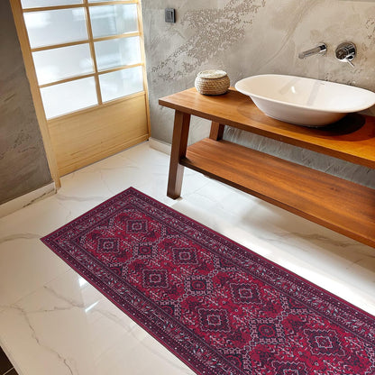 Playa Rug Machine Washable Area Rug With Non Slip Backing - Stain Resistant - Eco Friendly - Family and Pet Friendly - Denali Turkoman Bokhara Oriental Burgundy Design