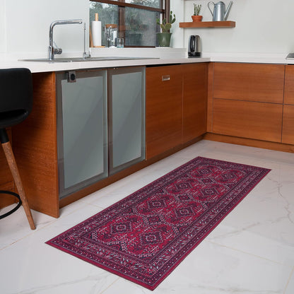 Playa Rug Machine Washable Area Rug With Non Slip Backing - Stain Resistant - Eco Friendly - Family and Pet Friendly - Denali Turkoman Bokhara Oriental Burgundy Design