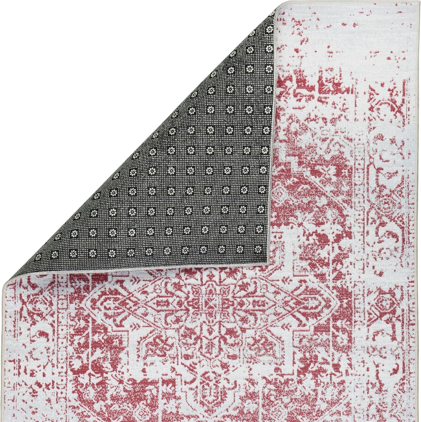 Playa Rug Machine Washable Area Rug With Non Slip Backing - Stain Resistant - Eco Friendly - Family and Pet Friendly - Himalayas Traditional Floral Abstract Burgundy&Creme Design