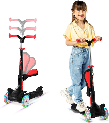 Kids Scooter – Foldable Seat – LED Wheel Lights Illuminate When Rolling – Children and Toddler 3 Wheel Kick Scooter – Adjustable Handlebar – Indoor and Outdoor