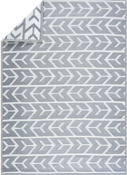 Playa Outdoor Rug - Crease-Free Recycled Plastic Floor Mat for Patio, Camping, Beach, Balcony, Porch, Deck - Weather, Water, Stain, Lightweight, Fade and UV Resistant - Amsterdam- Gray & White