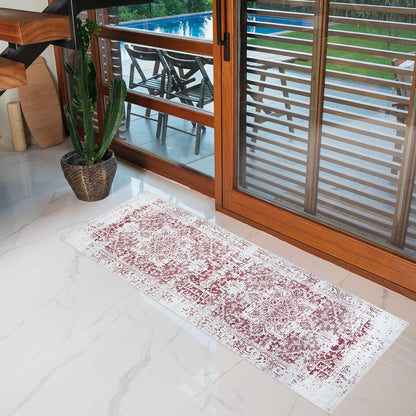 Playa Rug Machine Washable Area Rug With Non Slip Backing - Stain Resistant - Eco Friendly - Family and Pet Friendly - Himalayas Traditional Floral Abstract Burgundy&Creme Design