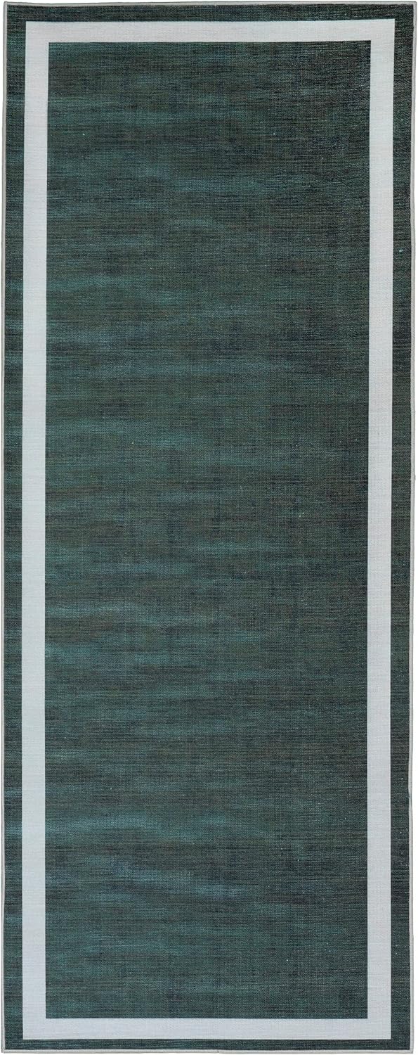 Playa Rug Machine Washable Area Rug With Non Slip Backing - Stain Resistant - Eco Friendly - Family and Pet Friendly - Everest Geometric Modern Bordered Green&Creme Design