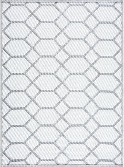 Playa Outdoor Rug - Crease-Free Recycled Plastic Floor Mat for Patio, Camping, Beach, Balcony, Porch, Deck - Weather, Water, Stain, Lightweight, Fade and UV Resistant - Miami- Gray & White
