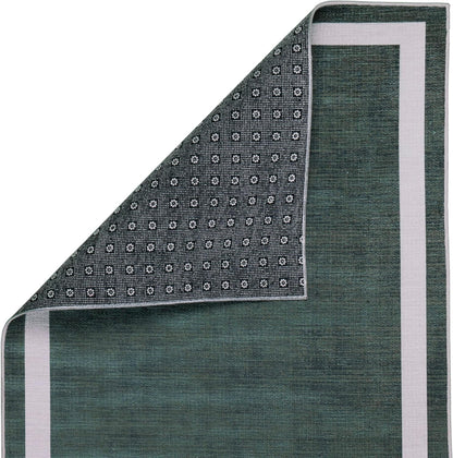 Playa Rug Machine Washable Area Rug With Non Slip Backing - Stain Resistant - Eco Friendly - Family and Pet Friendly - Everest Geometric Modern Bordered Green&Creme Design