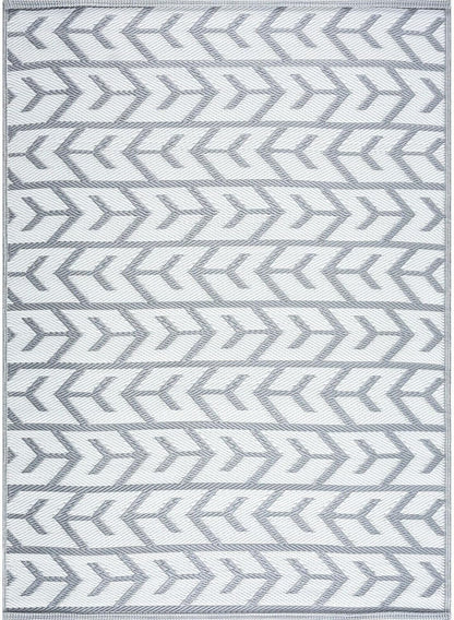 Playa Outdoor Rug - Crease-Free Recycled Plastic Floor Mat for Patio, Camping, Beach, Balcony, Porch, Deck - Weather, Water, Stain, Lightweight, Fade and UV Resistant - Amsterdam- Gray & White