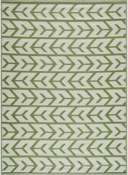 Playa Outdoor Rug - Crease-Free Recycled Plastic Floor Mat for Patio, Camping, Beach, Balcony, Porch, Deck - Weather, Water, Stain, Lightweight, Fade and UV Resistant - Amsterdam- Green & Creme
