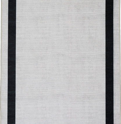 Playa Rug Machine Washable Area Rug With Non Slip Backing - Stain Resistant - Eco Friendly - Family and Pet Friendly - Everest Geometric Modern Bordered Creme&Black Design