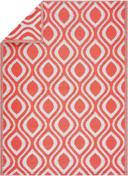 Playa Outdoor Rug - Crease-Free Recycled Plastic Floor Mat for Patio, Camping, Beach, Balcony, Porch, Deck - Weather, Water, Stain, Lightweight, Fade and UV Resistant - Venice- Orange & White