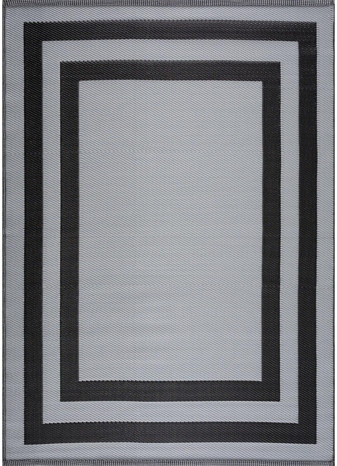 Playa Outdoor Rug - Crease-Free Recycled Plastic Floor Mat for Patio, Camping, Beach, Balcony, Porch, Deck - Weather, Water, Stain, Lightweight, Fade and UV Resistant - Paris- Black & Gray