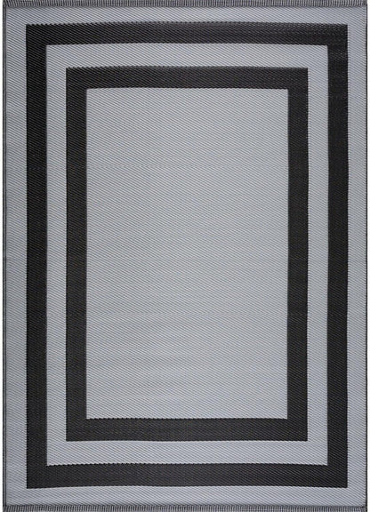 Playa Outdoor Rug - Crease-Free Recycled Plastic Floor Mat for Patio, Camping, Beach, Balcony, Porch, Deck - Weather, Water, Stain, Lightweight, Fade and UV Resistant - Paris- Black & Gray