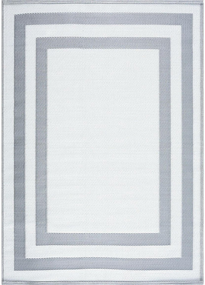 Playa Outdoor Rug - Crease-Free Recycled Plastic Floor Mat for Patio, Camping, Beach, Balcony, Porch, Deck - Weather, Water, Stain, Lightweight, Fade and UV Resistant - Paris- Gray & White