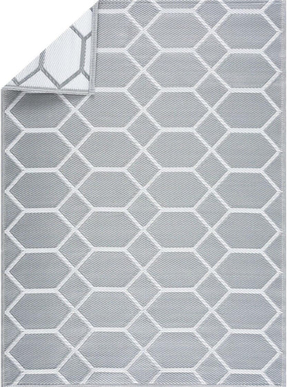 Playa Outdoor Rug - Crease-Free Recycled Plastic Floor Mat for Patio, Camping, Beach, Balcony, Porch, Deck - Weather, Water, Stain, Lightweight, Fade and UV Resistant - Miami- Gray & White