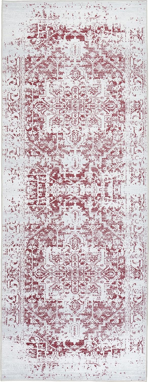 Playa Rug Machine Washable Area Rug With Non Slip Backing - Stain Resistant - Eco Friendly - Family and Pet Friendly - Himalayas Traditional Floral Abstract Burgundy&Creme Design