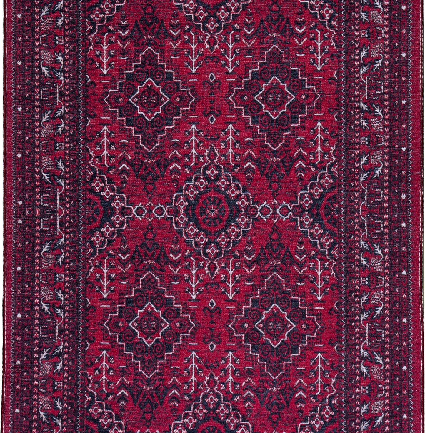 Playa Rug Machine Washable Area Rug With Non Slip Backing - Stain Resistant - Eco Friendly - Family and Pet Friendly - Denali Turkoman Bokhara Oriental Burgundy Design