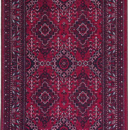 Playa Rug Machine Washable Area Rug With Non Slip Backing - Stain Resistant - Eco Friendly - Family and Pet Friendly - Denali Turkoman Bokhara Oriental Burgundy Design