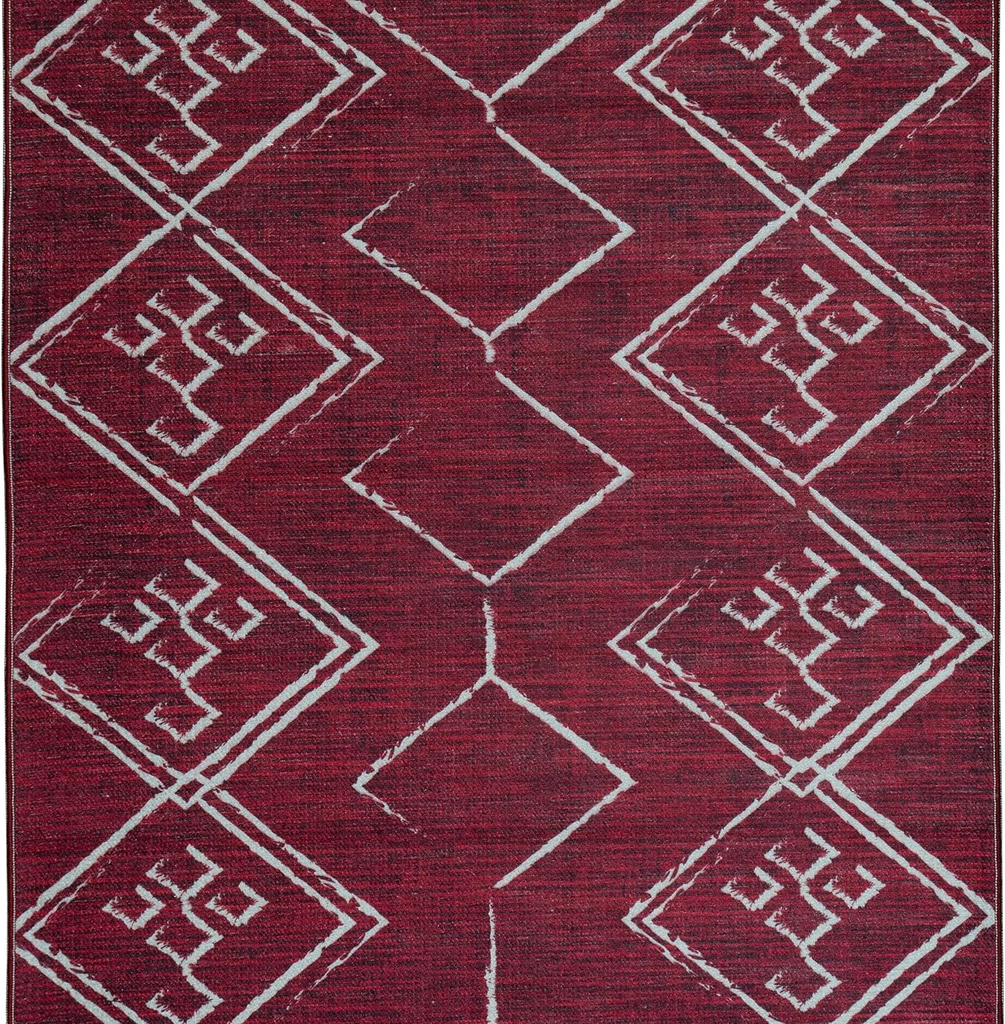 Playa Rug Machine Washable Area Rug With Non Slip Backing - Stain Resistant - Eco Friendly - Family and Pet Friendly - Aspen Tribal Moroccan Bohemian Burgundy&Creme Design