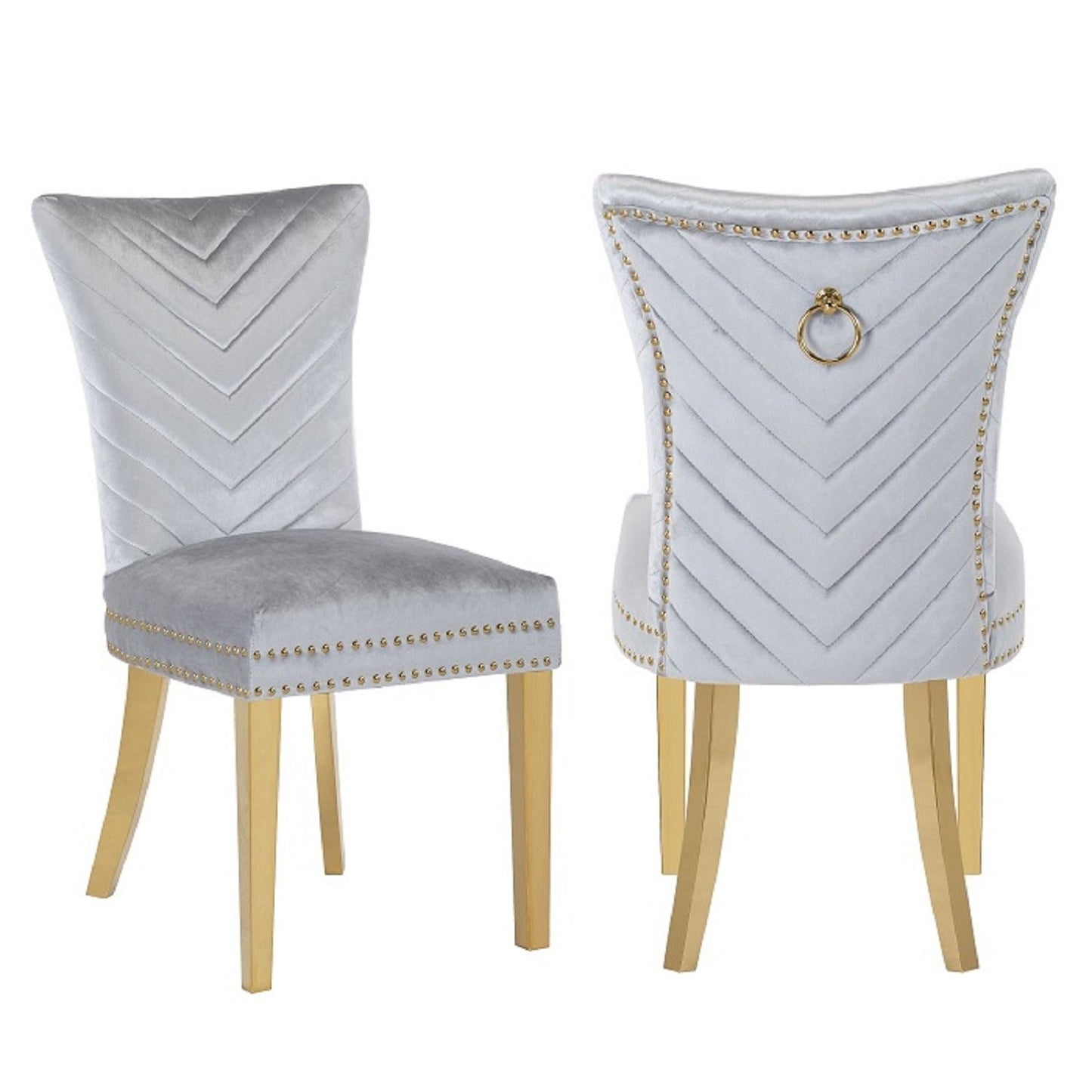 Eva 2 Piece Gold Legs Dining Chairs Finished with Silver Fabric