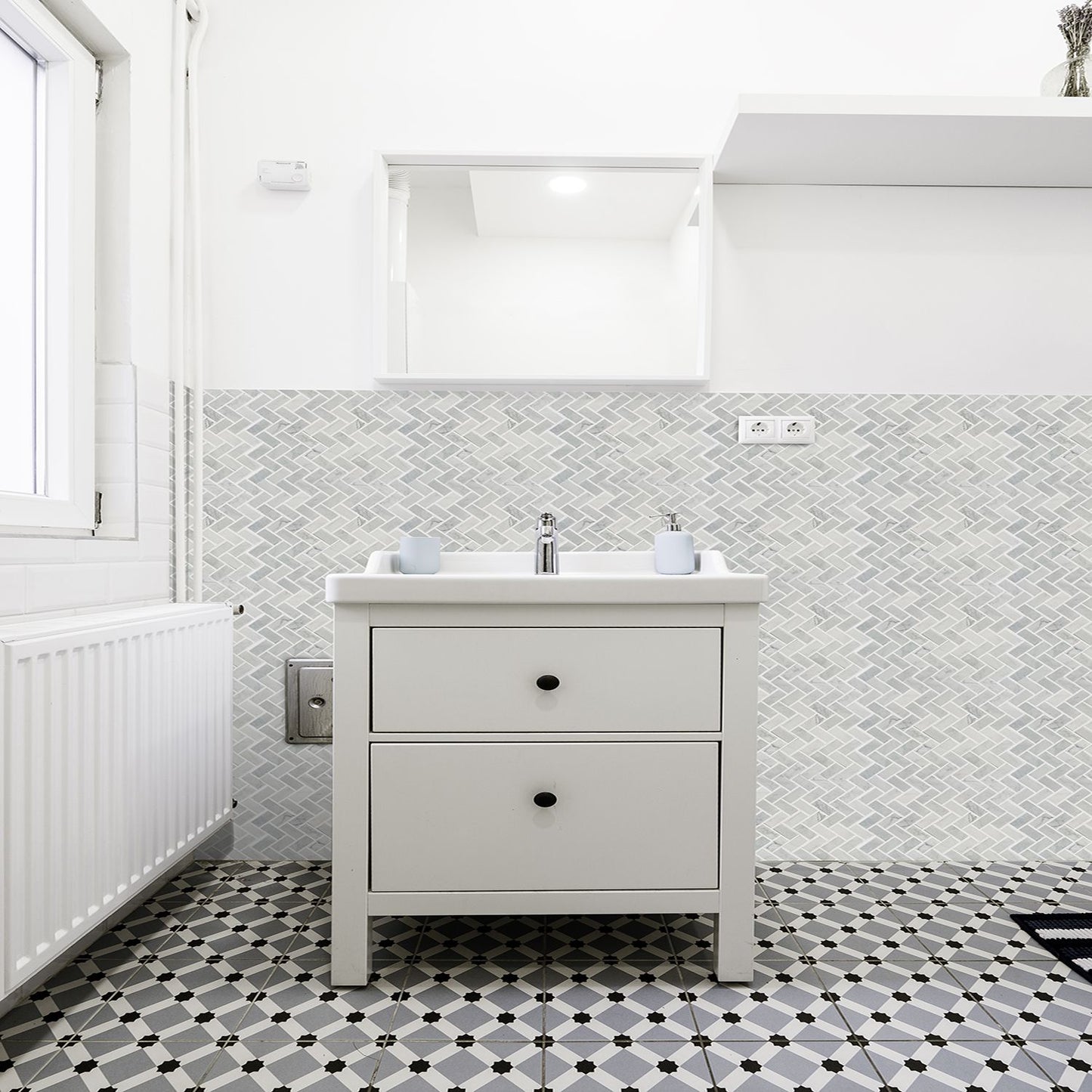 Heringbone Carrara Mosaic Wall & Floor Tile ( $23.62/sq.ft)