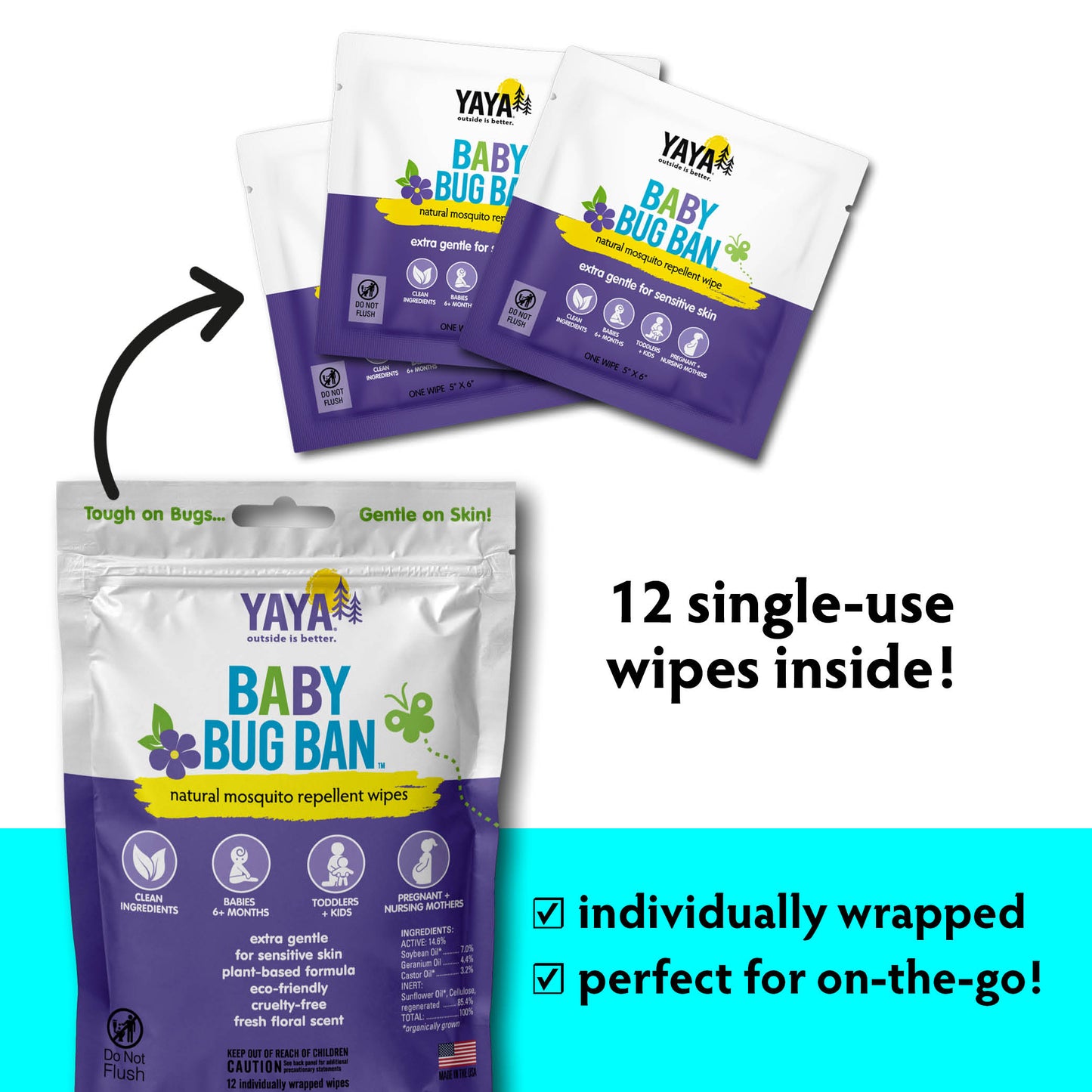 Baby Bug Ban 8 oz Repellent Bug Spray + Repellent Wipes Bundle - 12 wipes