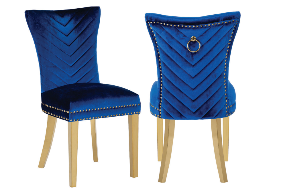 Eva 2 Piece Gold Legs Dining Chairs Finished with Blue Fabric