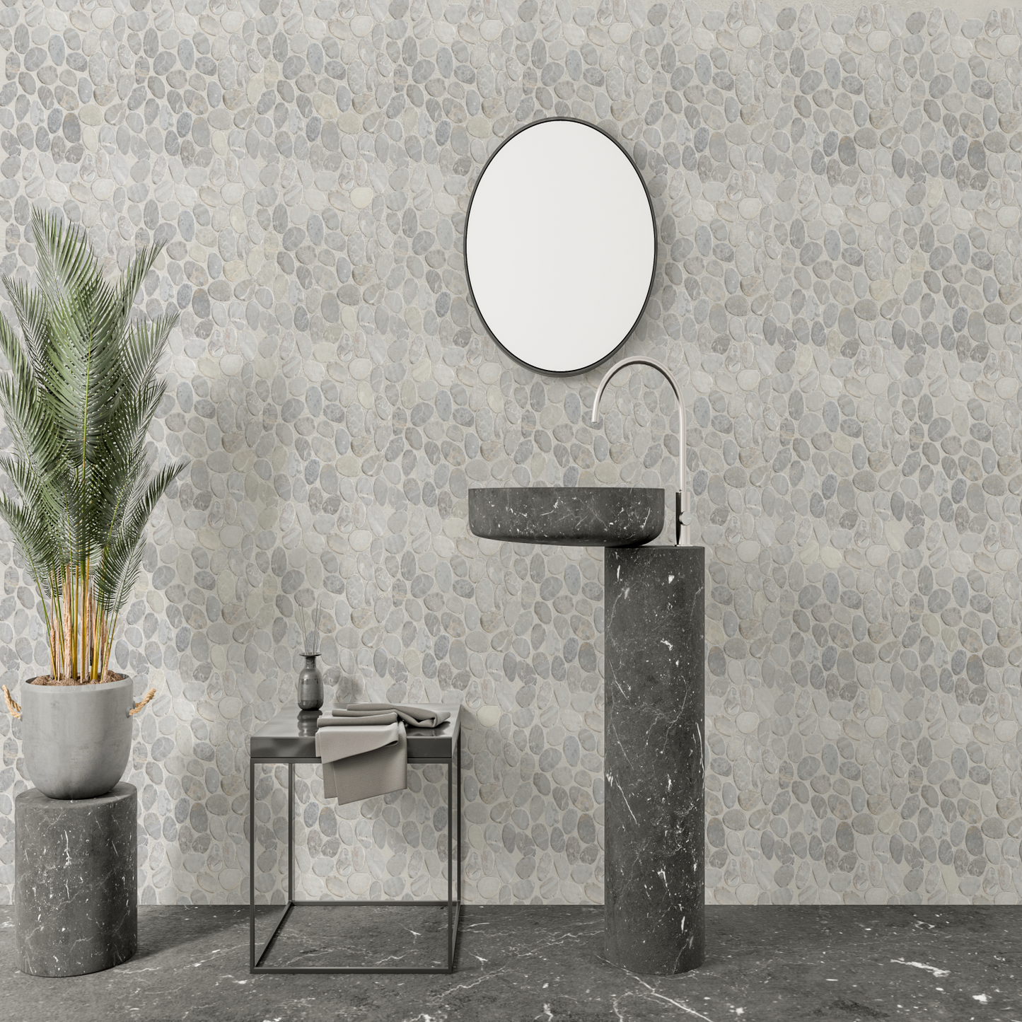 Smoke Grey Sliced Pebble Mosaic Wall & Floor Tile