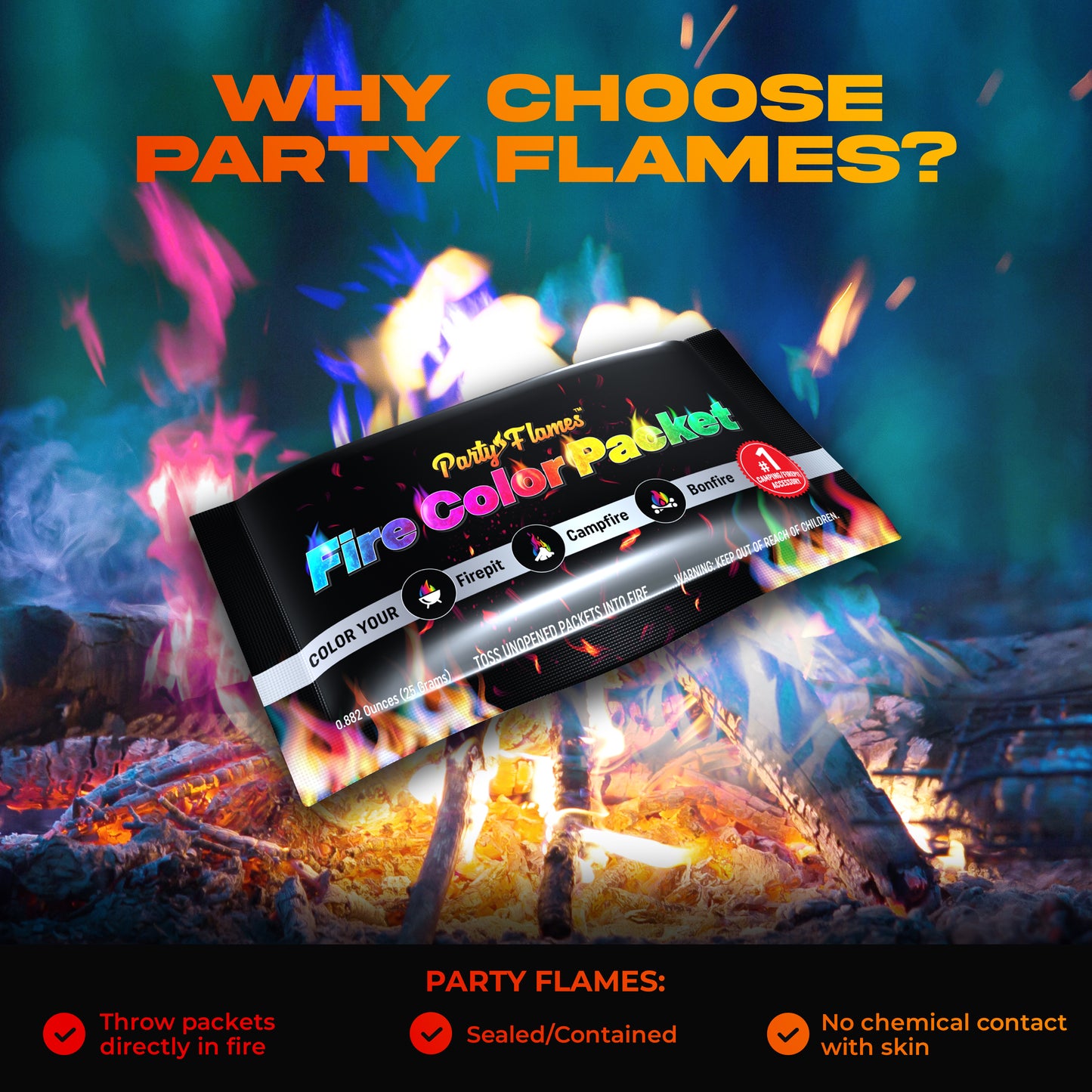 Fire Color Changing Packets Fire Pit (50 Pack) - Perfect For Any Campfire, Bonfire, Fire Pits & Outdoor Fireplaces