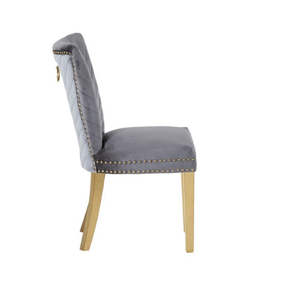 Eva 2 Piece Gold Legs Dining Chairs Finished with Dark Grey Fabric