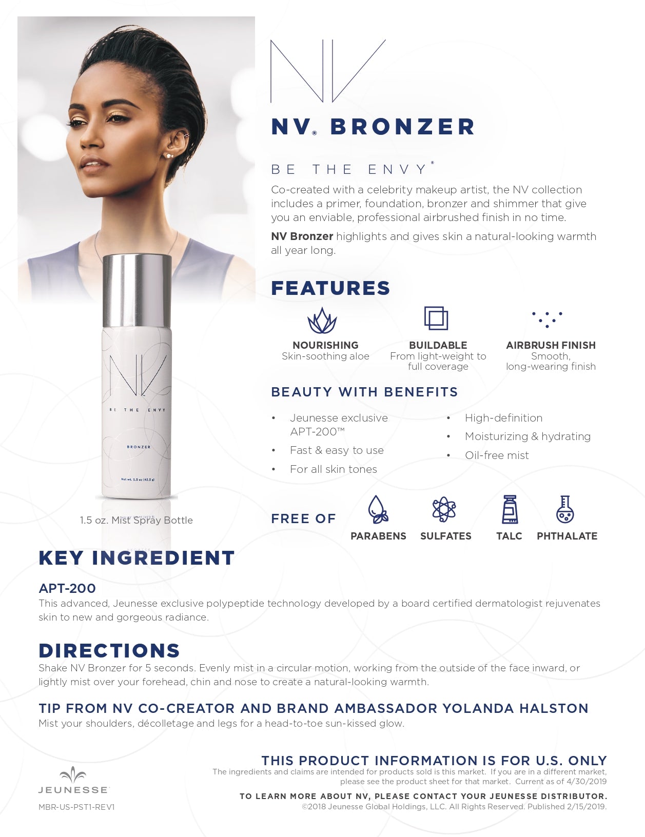 NV Perfecting Mist Bronzer Buildable Coverage Professional Airbrush Makeup with Plant-based Stem Cell Polypeptides