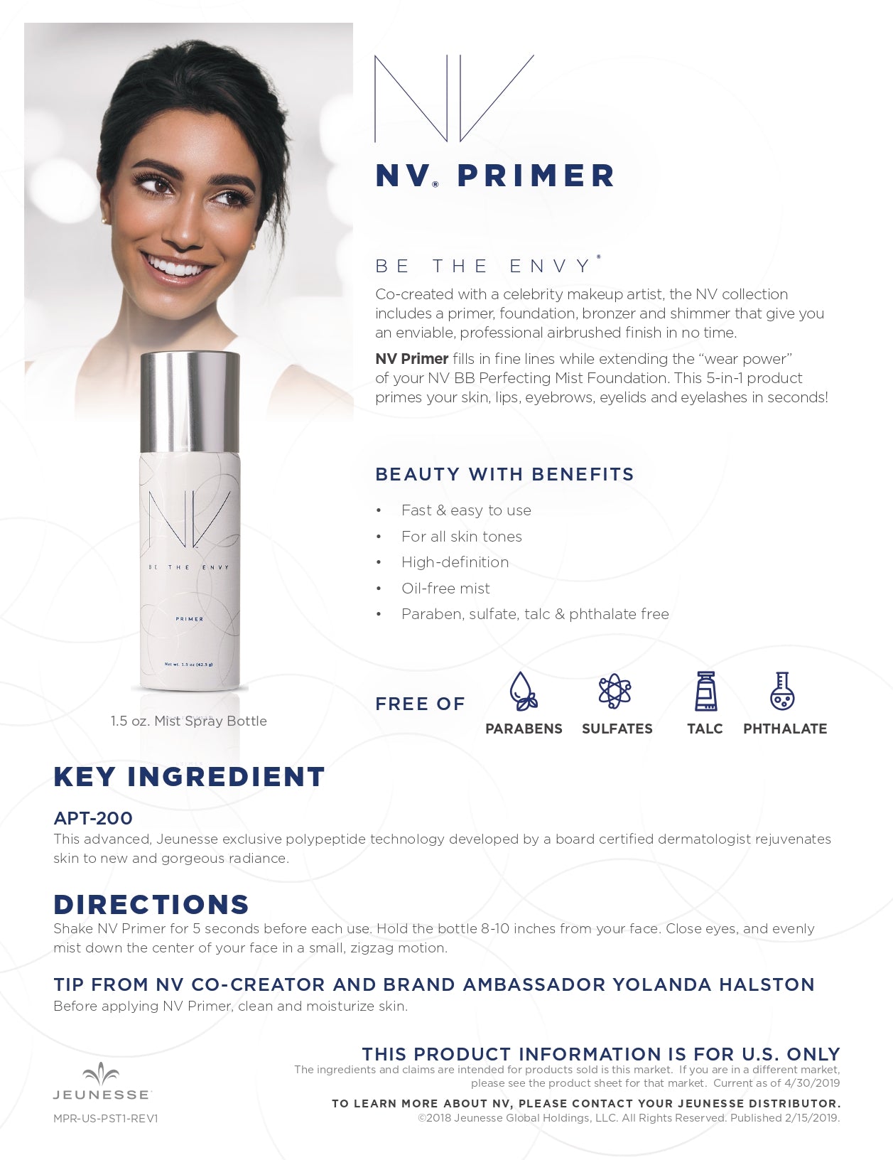 NV Perfecting Mist PRIMER Buildable Coverage Professional Airbrush Makeup with Plant-based Stem Cell Polypeptides, Vitamins