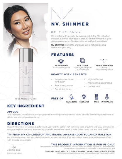 NV Perfecting Mist Shimmer Buildable Coverage Professional Airbrush Makeup with Plant-based Stem Cell Polypeptides, Vitamins