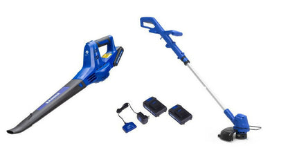 Wild Badger Power 20 Volt 10-inch String Trimmer and Sweeper Blower, Includes (2) 2.0 Ah Batteries and Clip-on Charger