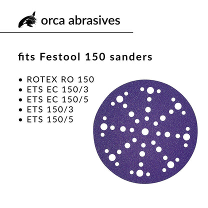 6in Hook & Loop Purple Ceramic Sanding Disc Fits Festool (100 pack)