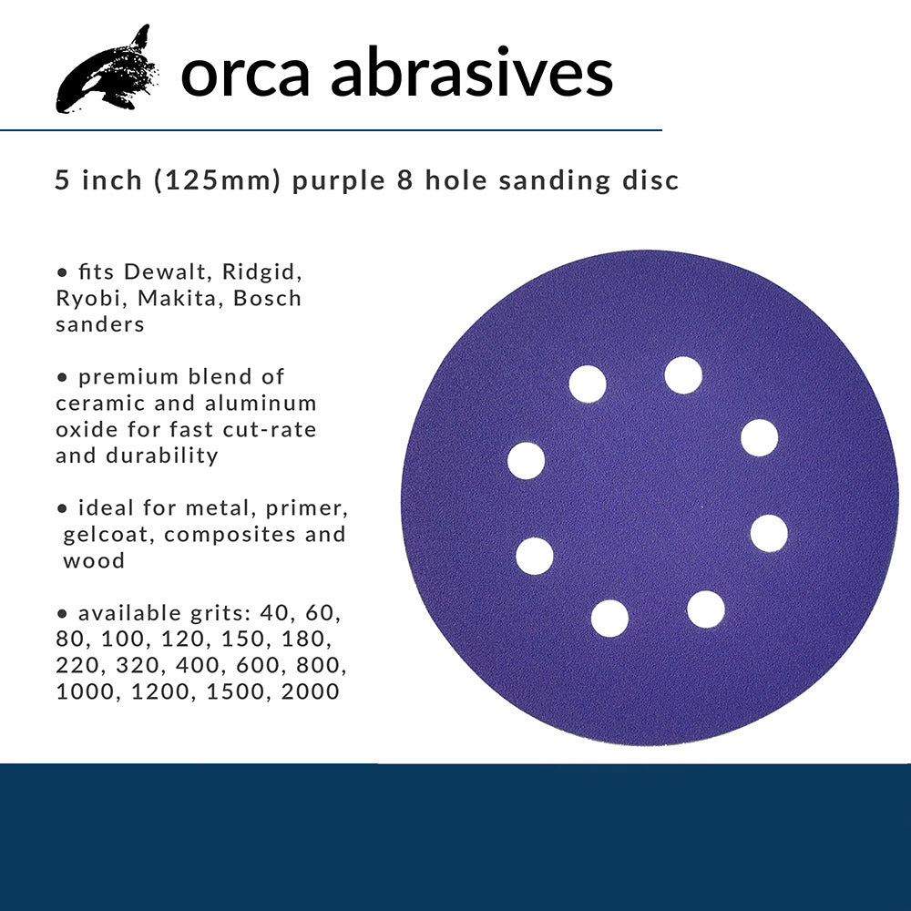 5in Hook & Loop Purple Ceramic Sanding Disc 8 Holes (10 pack)