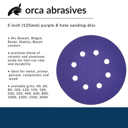 5in Hook & Loop Purple Ceramic Sanding Disc 8 Holes (100 pack)