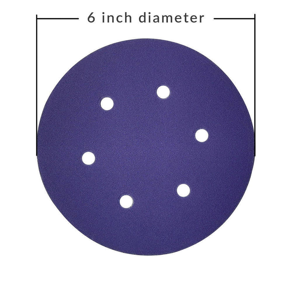 6in Hook & Loop Purple Ceramic Sanding Disc 6 Holes (10 pack)