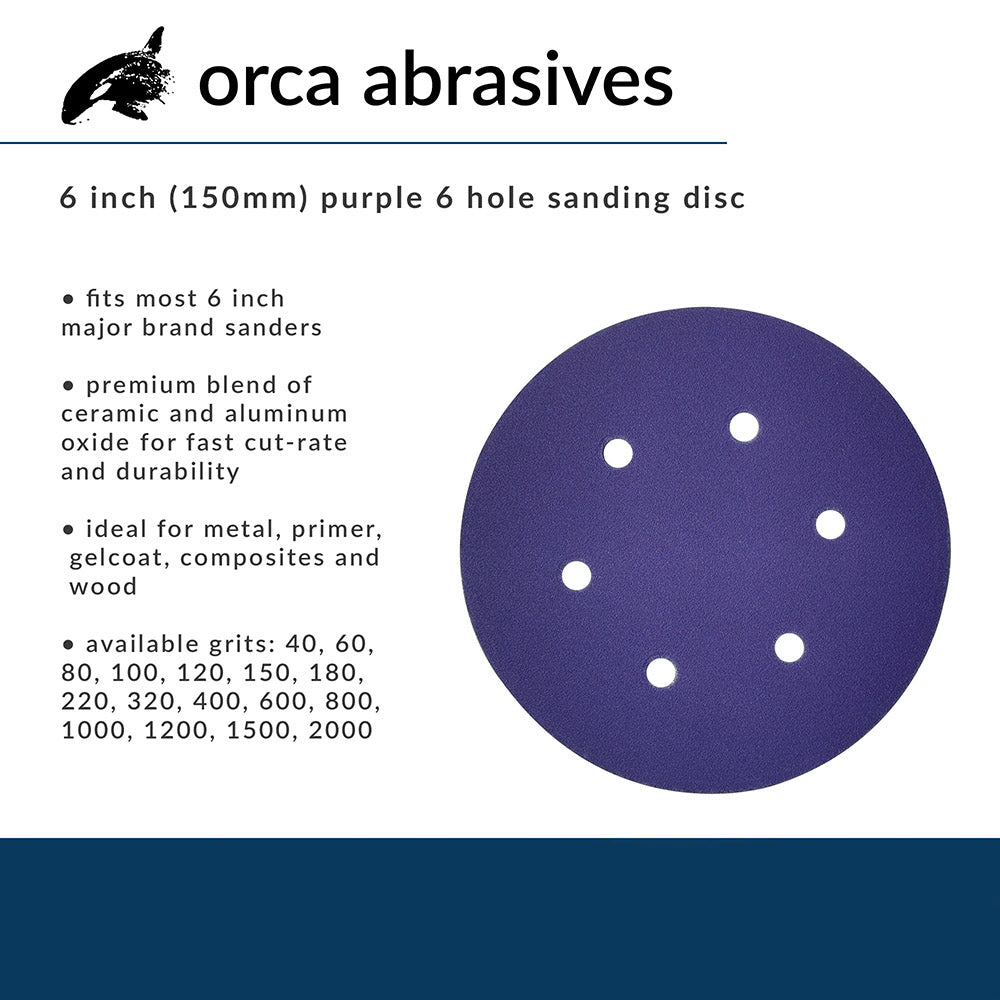 6in Hook & Loop Purple Ceramic Sanding Disc 6 Holes (100 pack)