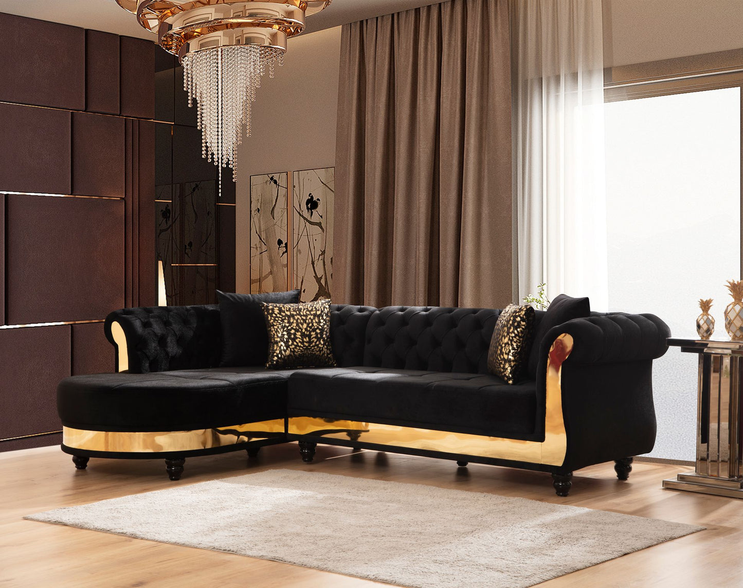 Julia SectionalSofa Made With Velvet Leather In Black