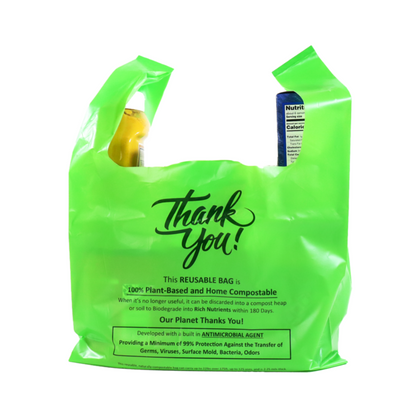 *Antimicrobial* PlasTechFree Reusable Carry Bags - 100% Home Compostable/Plant-based (200ct)