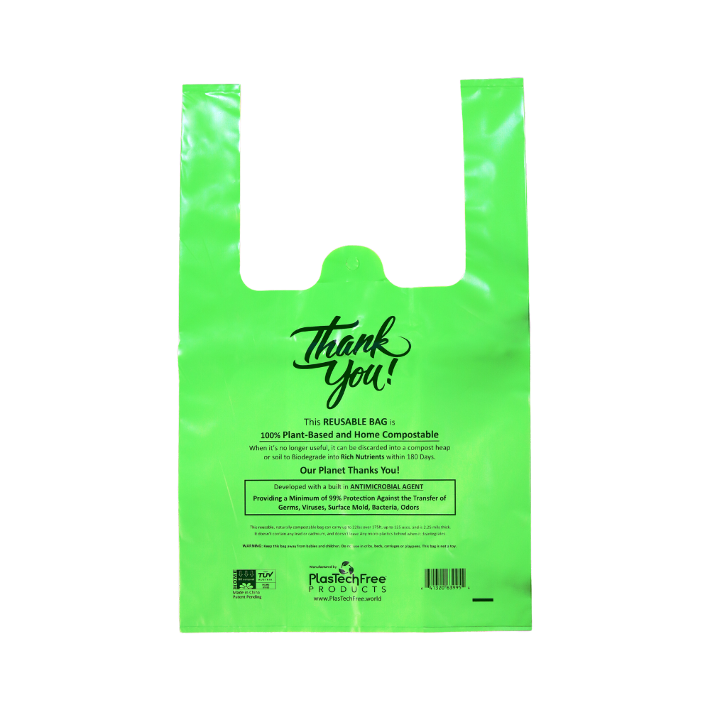 *Antimicrobial* PlasTechFree Reusable Carry Bags - 100% Home Compostable/Plant-based (200ct)