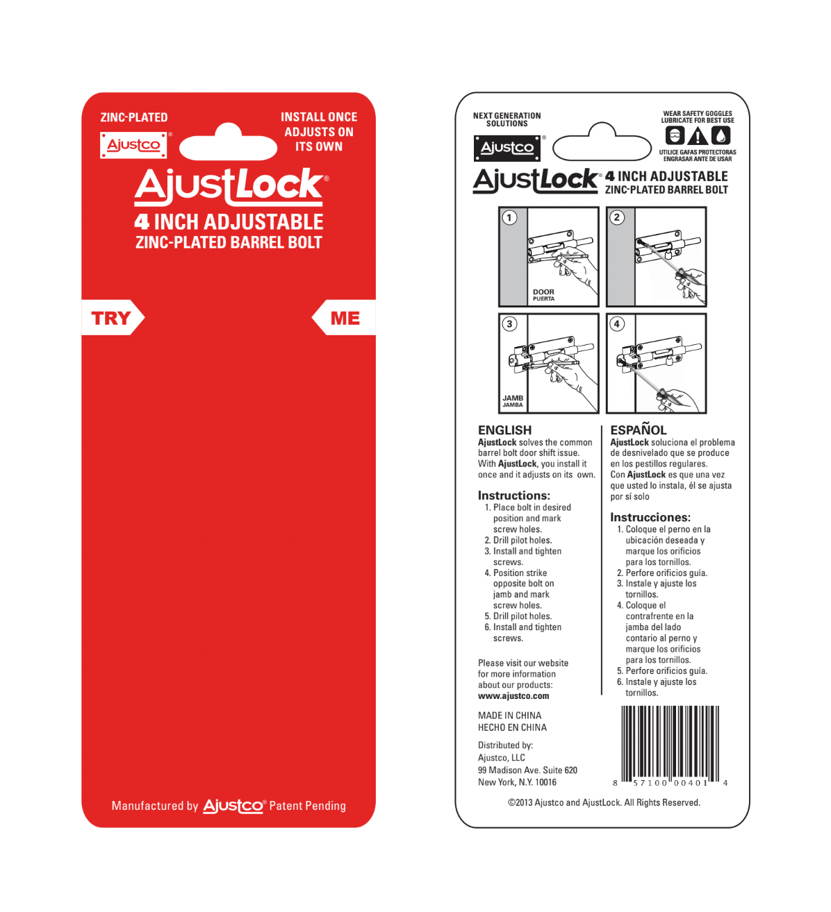 Ajustlock 4" Zinc Ajustable Barrel Bolt