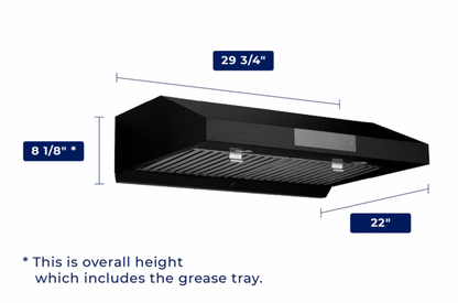 30 Inch Under Cabinet Versatile Vent Range Hood with Stainless Steel Filters in Stainless Steel