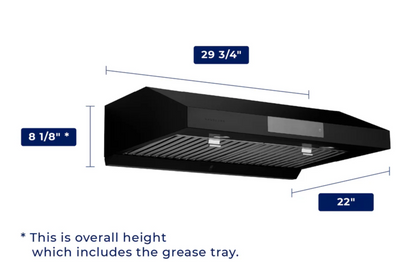 30 Inch Under Cabinet Versatile Venting Range Hood with Stainless Steel Filters in Black Stainless Steel