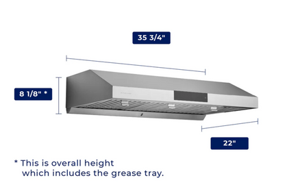 36 Inch Under Cabinet Versatile Venting Range Hood with Stainless Steel Filters in Stainless Steel