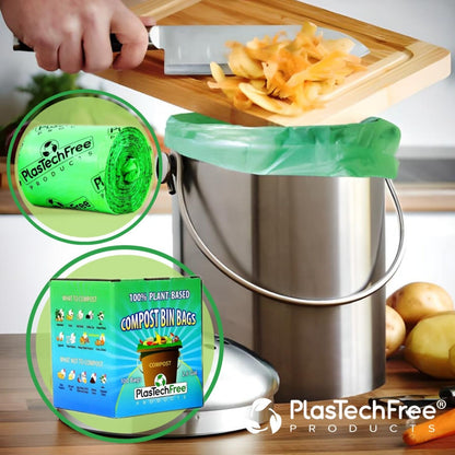 PlasTechFree Compost Bin Bags - 100% Home Compostable/Plant-based (200ct)