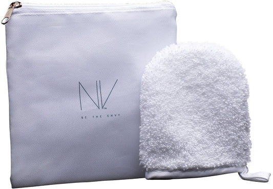 NV Reusable Makeup Remover Mitten with Pouch, White Micro Fiber