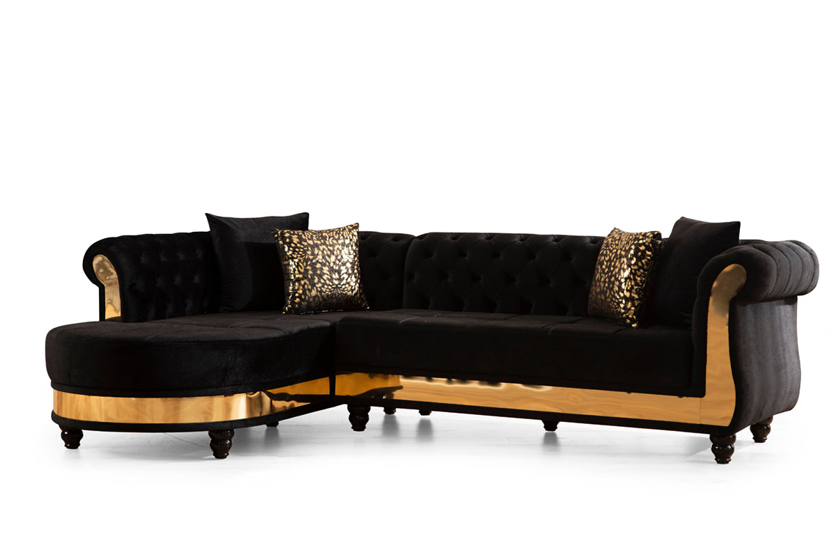 Julia SectionalSofa Made With Velvet Leather In Black